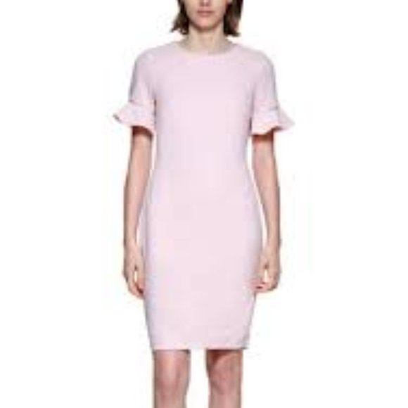Calvin Klein Jewel Neck Flutter Sleeves Fitted Shift Dress Size 8 Dusty Pink NWT - Picture 2 of 13